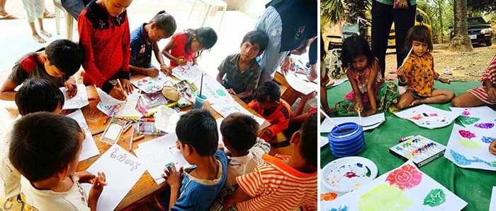 그림을 그리는 캄보디아 아이들의 모습 ⓒ 딜럽