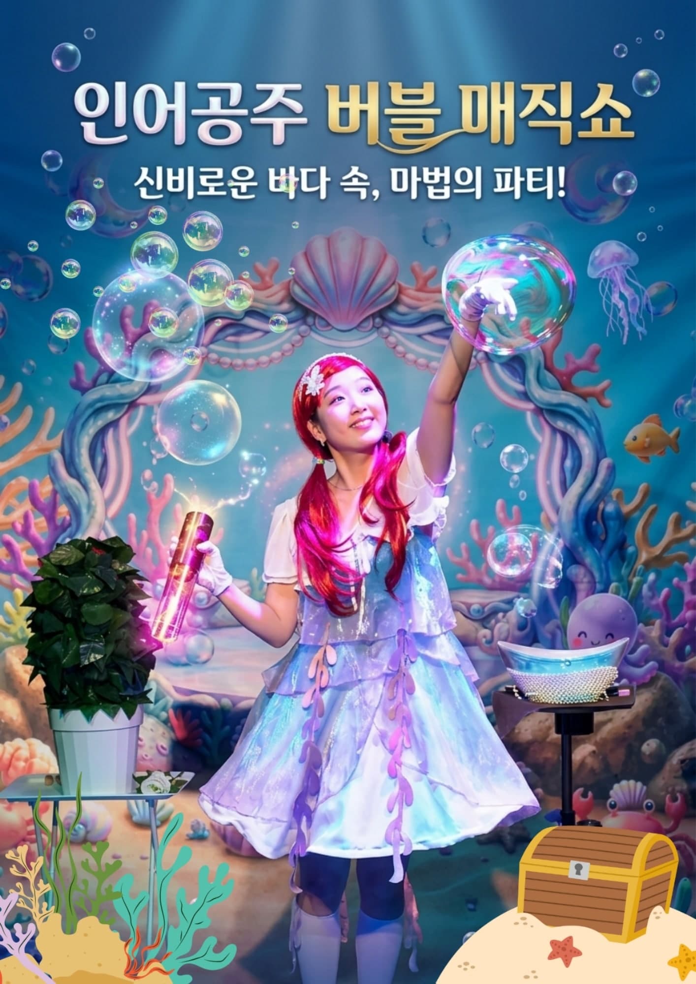 인어공주 버블 매직쇼 | 2026.07.17(금) ~ 2026.08.05(수) 화요일 ~ 금요일(13:00,15:00) 토요일 ~ 일요일(13:00,15:00) 공휴일(13:00,15:00) | 아띠홀